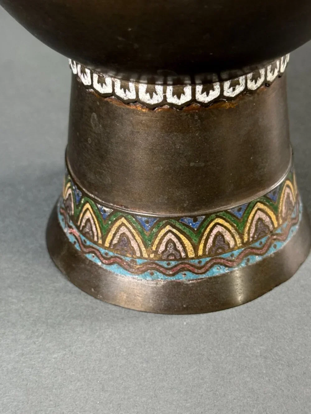 Antique Japanese Meiji Era Cloisonné Vase Intricate Floral Scroll Enamel Bronze